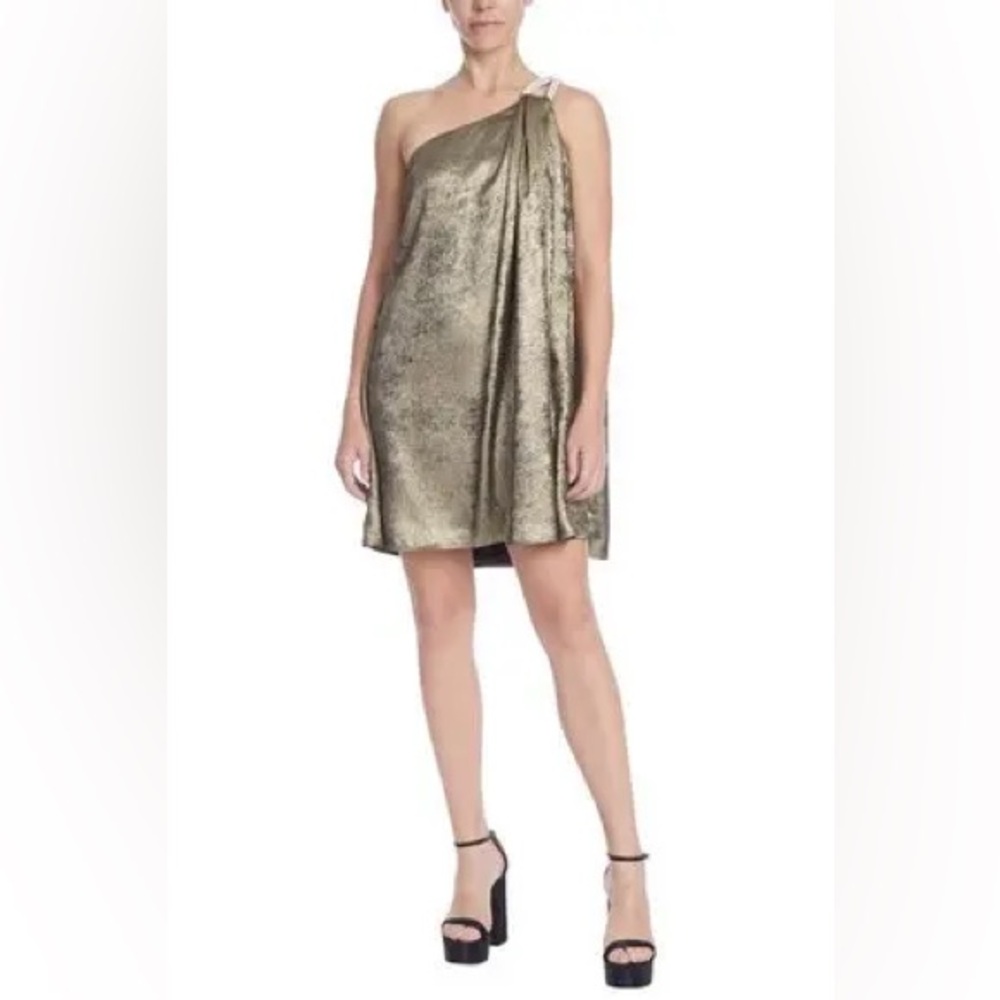 Jewel Badgley Mischka Gold One-Shoulder Dress Metallic NWT